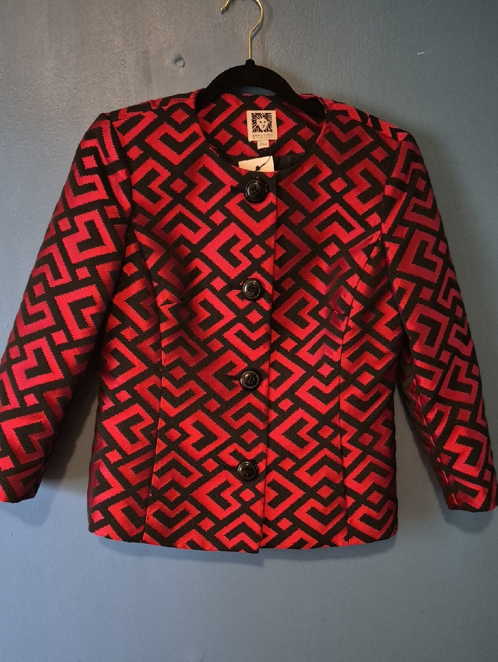 Anne Klein Red and Black Geometric Blazer